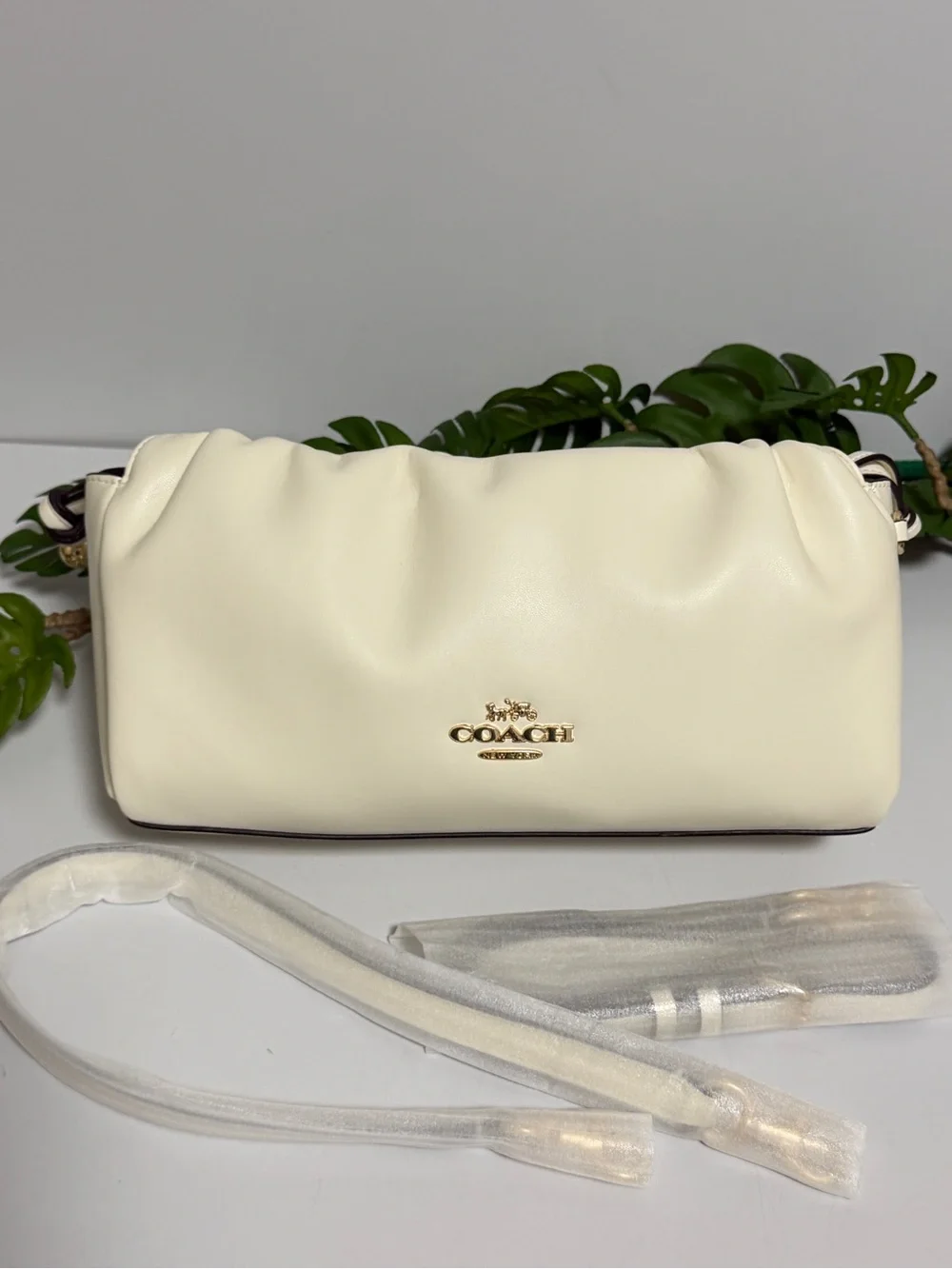 COACH Cream Pouch Shoulder Bag with Gold Logo